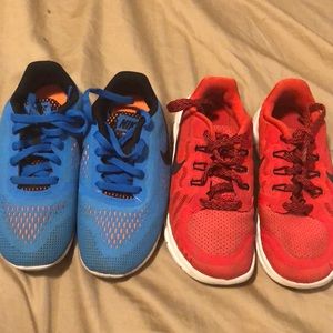 Red and Blue Nike Free Sneakers